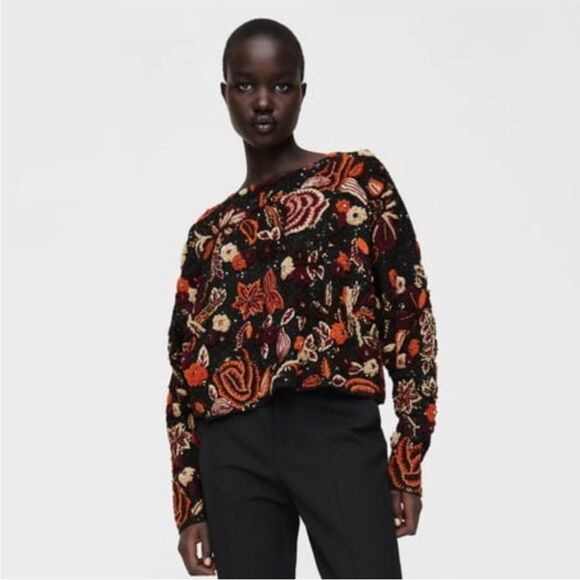 Zara Limited Edition Embroidered / beaded / crystal relaxed fit sweatshirt, M - Picture 2 of 12